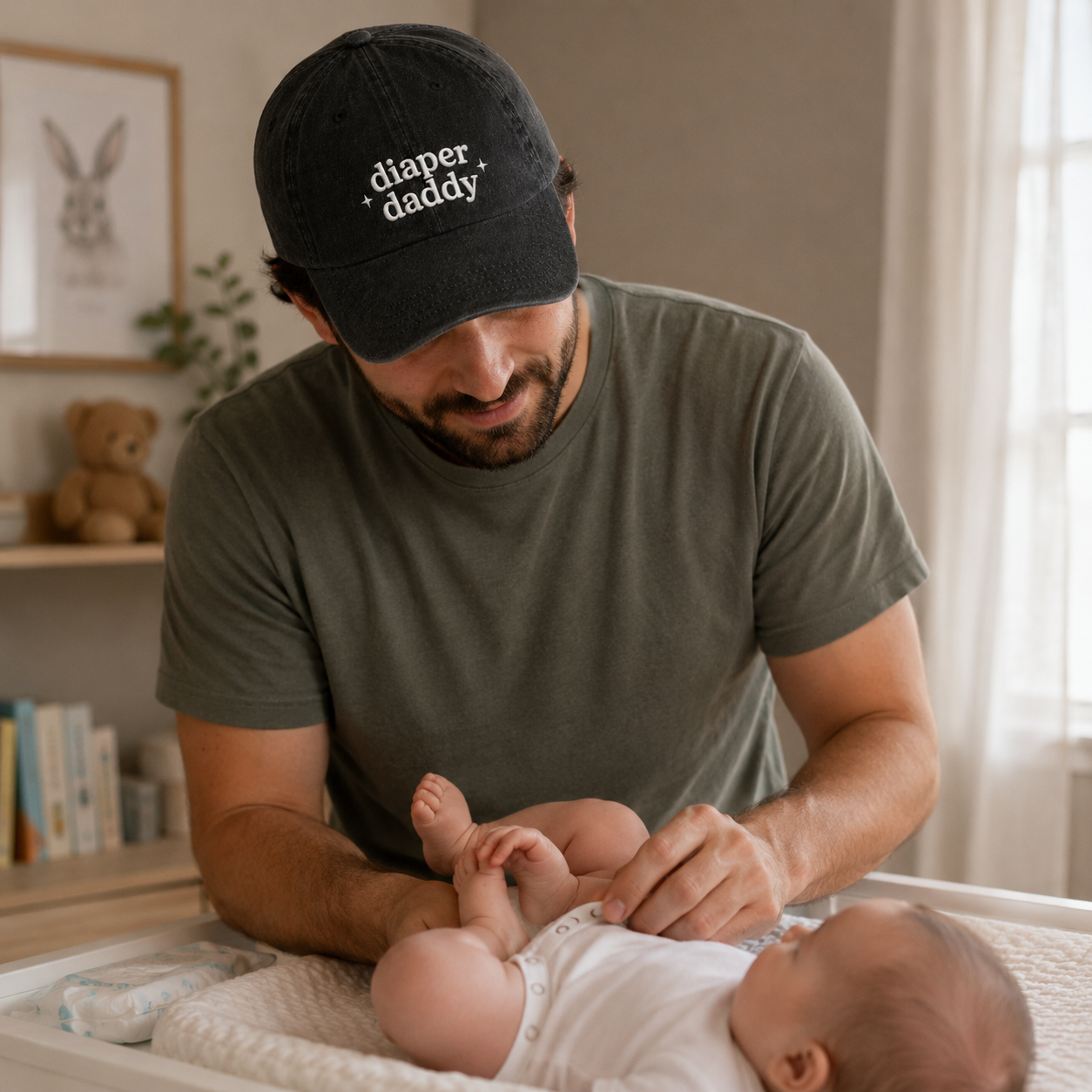 Diaper Daddy Embroidered Washed Cap - Washed Cap - side view