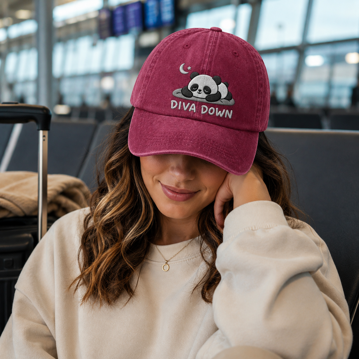 Diva Down Embroidered Washed Cap - Washed Cap - detail
