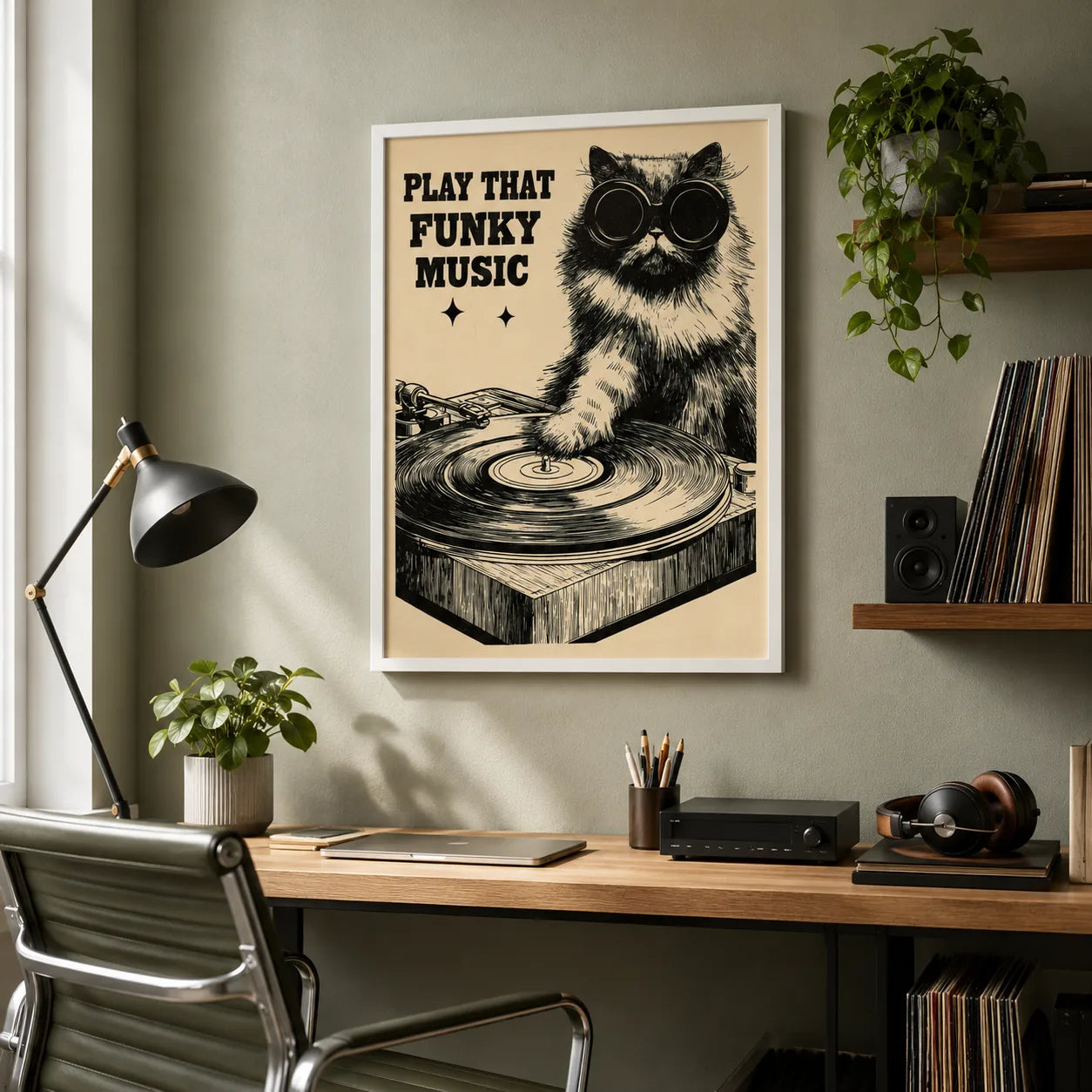 Dj Cat Funky Music Wall Art Decor - Wall Art Decor - alternate angle
