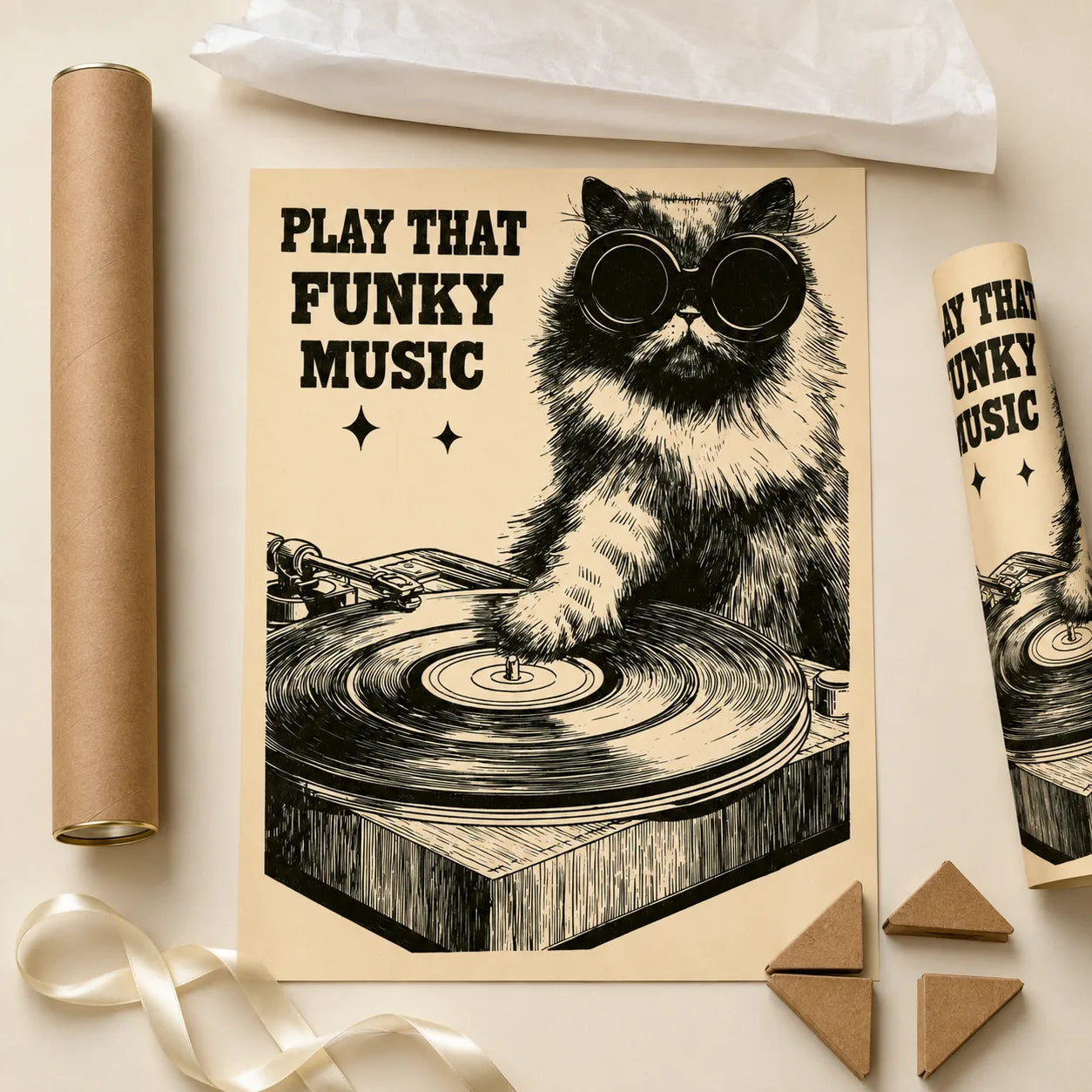 Dj Cat Funky Music Wall Art Decor - Wall Art Decor - back view