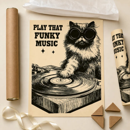 Dj Cat Funky Music Wall Art Decor - Wall Art Decor - back view