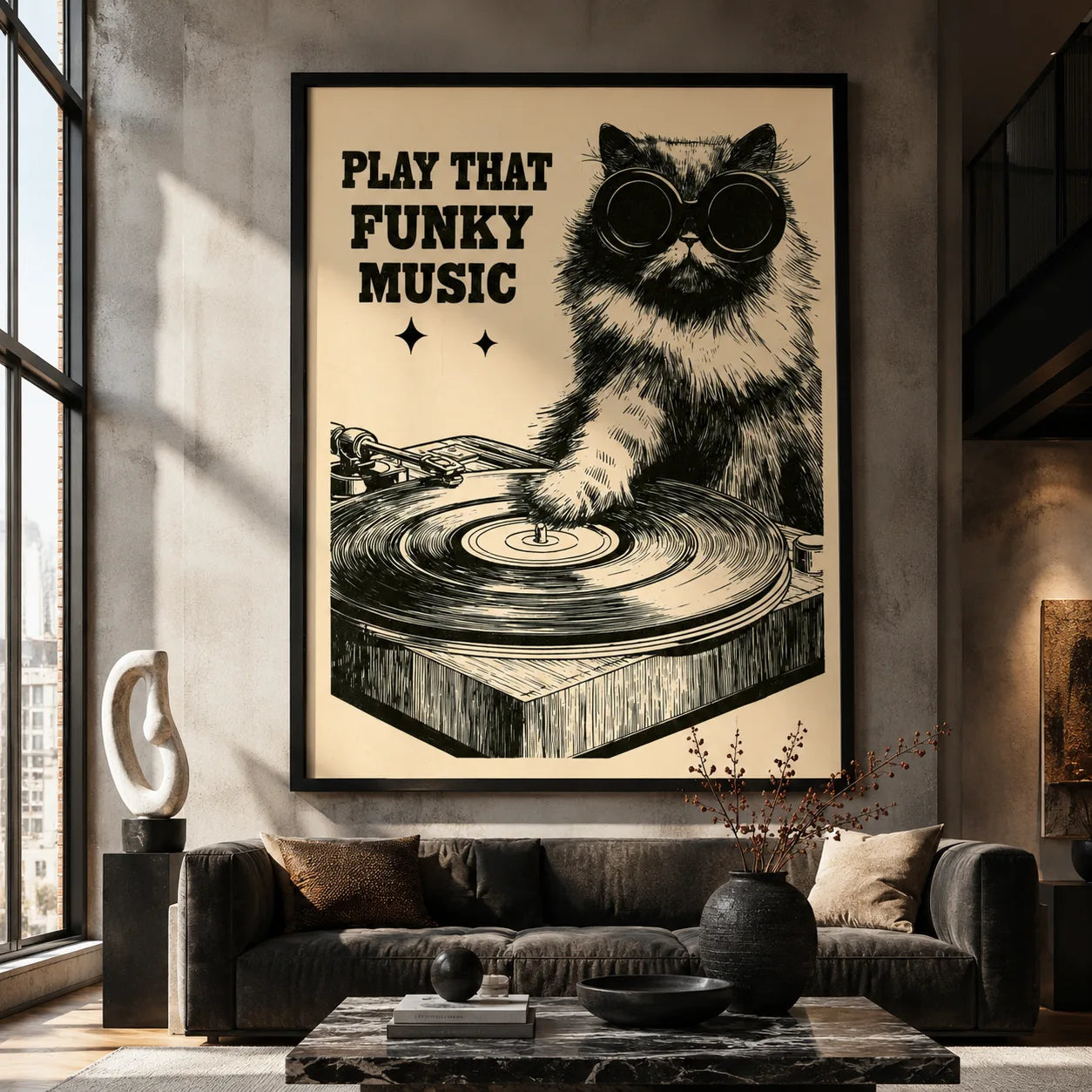 Dj Cat Funky Music Wall Art Decor - Wall Art Decor - close up