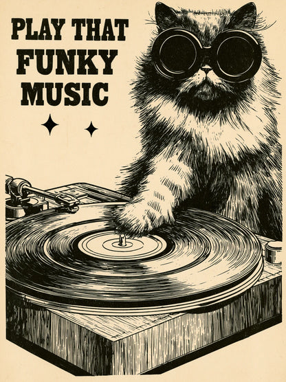 Dj Cat Funky Music Wall Art Decor - Wall Art Decor - front view