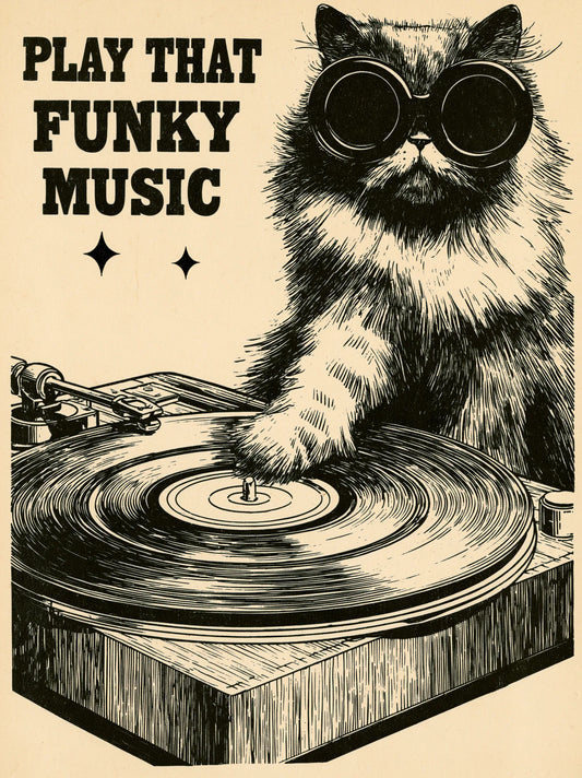 Dj Cat Funky Music Wall Art Decor - Wall Art Decor - front view