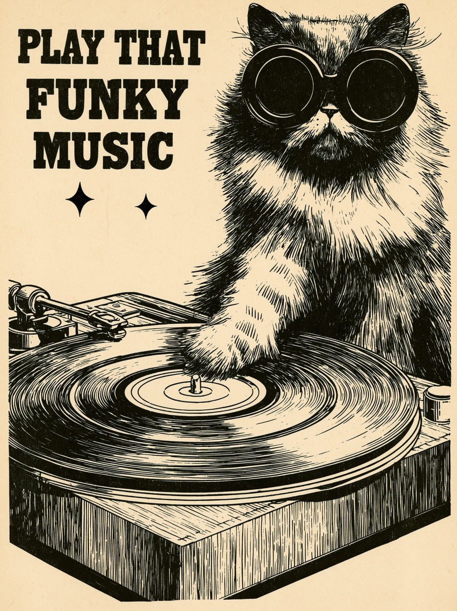 Dj Cat Funky Music Wall Art Decor - Wall Art Decor - front view