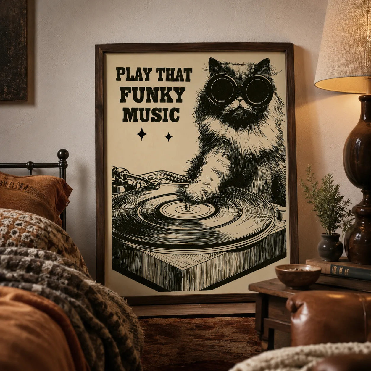 Dj Cat Funky Music Wall Art Decor - Wall Art Decor - in use