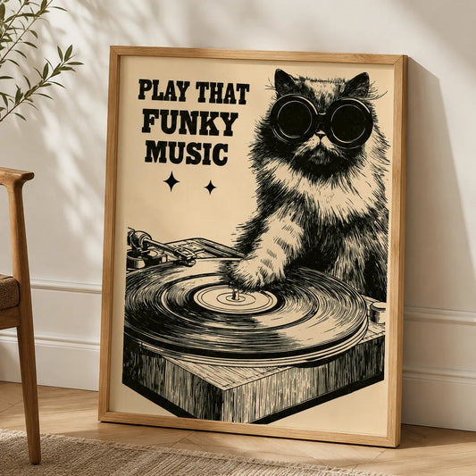 Dj Cat Funky Music Wall Art Decor - Wall Art Decor - side view