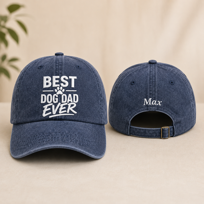 Dog Dad Ever Embroidered Washed Cap - Washed Cap - front view