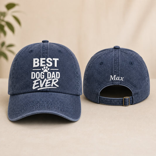 Dog Dad Ever Embroidered Washed Cap - Washed Cap - front view