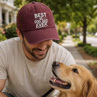 Dog Dad Ever Embroidered Washed Cap - Washed Cap - lifestyle