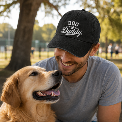 Dog Daddy Embroidered Washed Cap - Washed Cap - side view