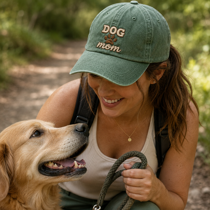 Dog Mom Embroidered Washed Cap - Washed Cap - detail
