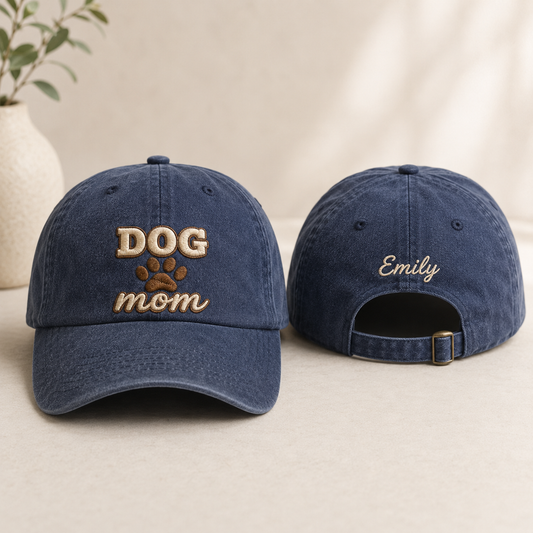 Dog Mom Embroidered Washed Cap - Washed Cap - front view