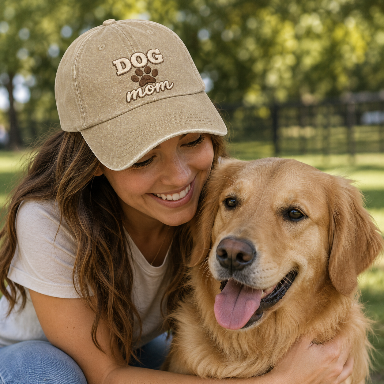 Dog Mom Embroidered Washed Cap - Washed Cap - side view