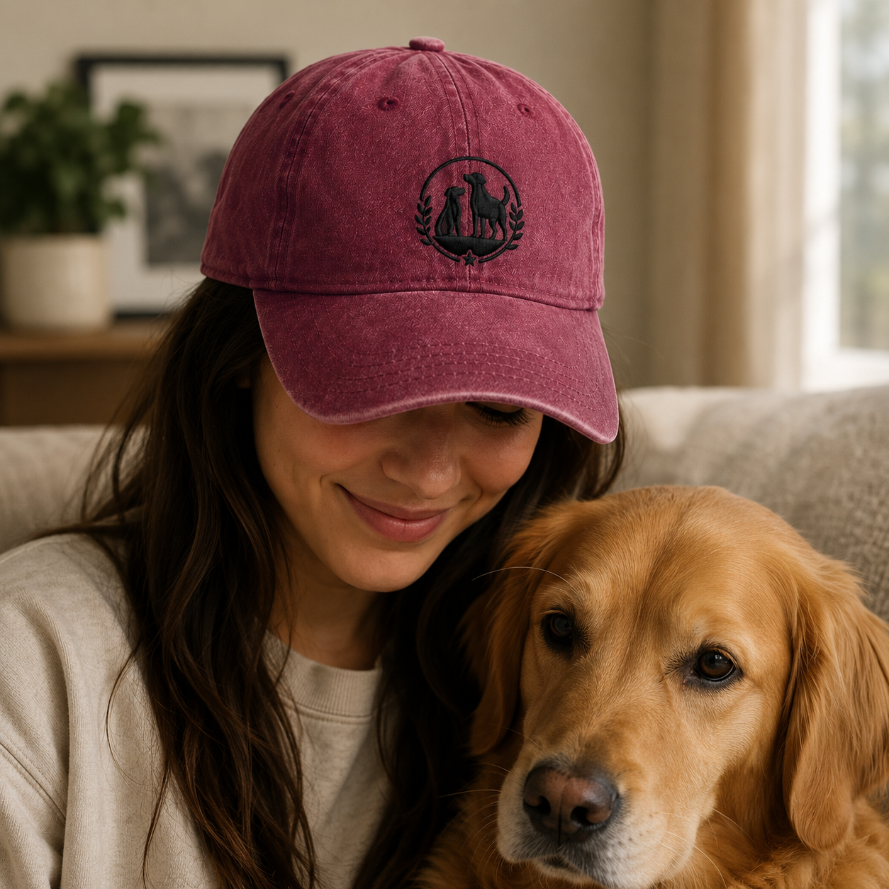 Dog Silhouette Embroidered Washed Cap - Washed Cap - alternate angle