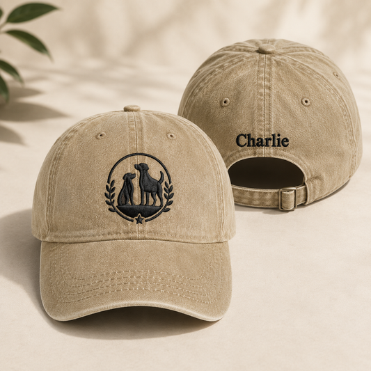 Dog Silhouette Embroidered Washed Cap - Washed Cap - front view