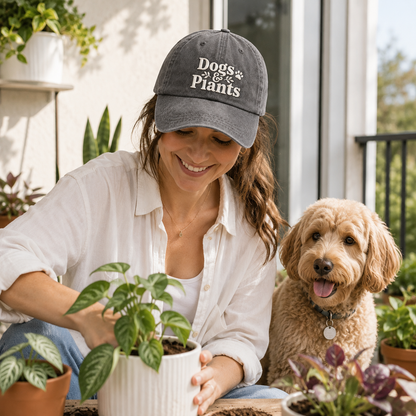 Dogs And Plants Embroidered Washed Cap - Washed Cap - alternate angle