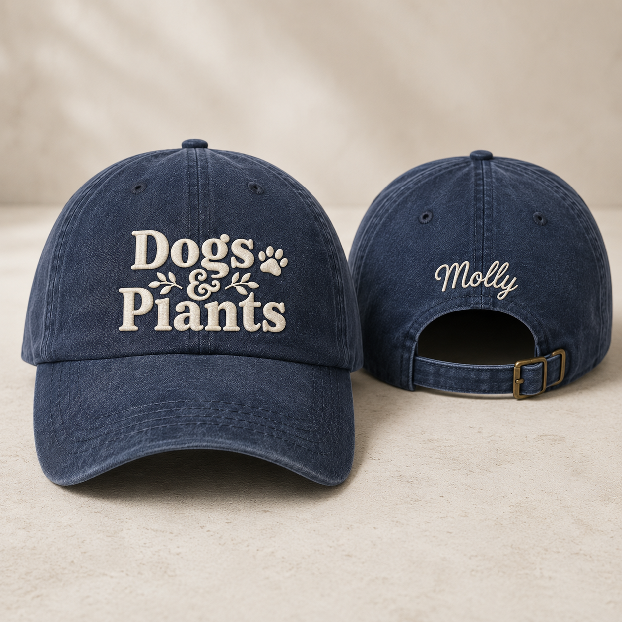 Dogs And Plants Embroidered Washed Cap - Washed Cap - front view