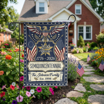 250th Anniversary Garden Flag, USA Semiquincentennial 1776-2026 Decor, Vintage Patriotic Eagle Yard Sign, Custom Family Gift - Garden Flag - front view