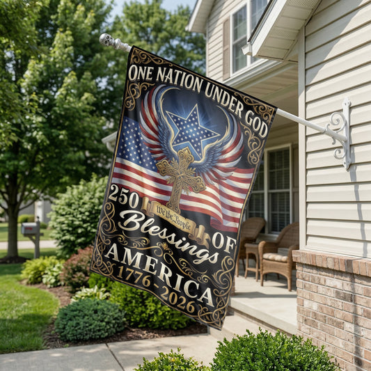 One Nation Under God Garden Flag, Patriotic Cross House Flag, American 250th Anniversary Decor, Double Sided USA Outdoor Flag - 12"x18" - Garden Flag