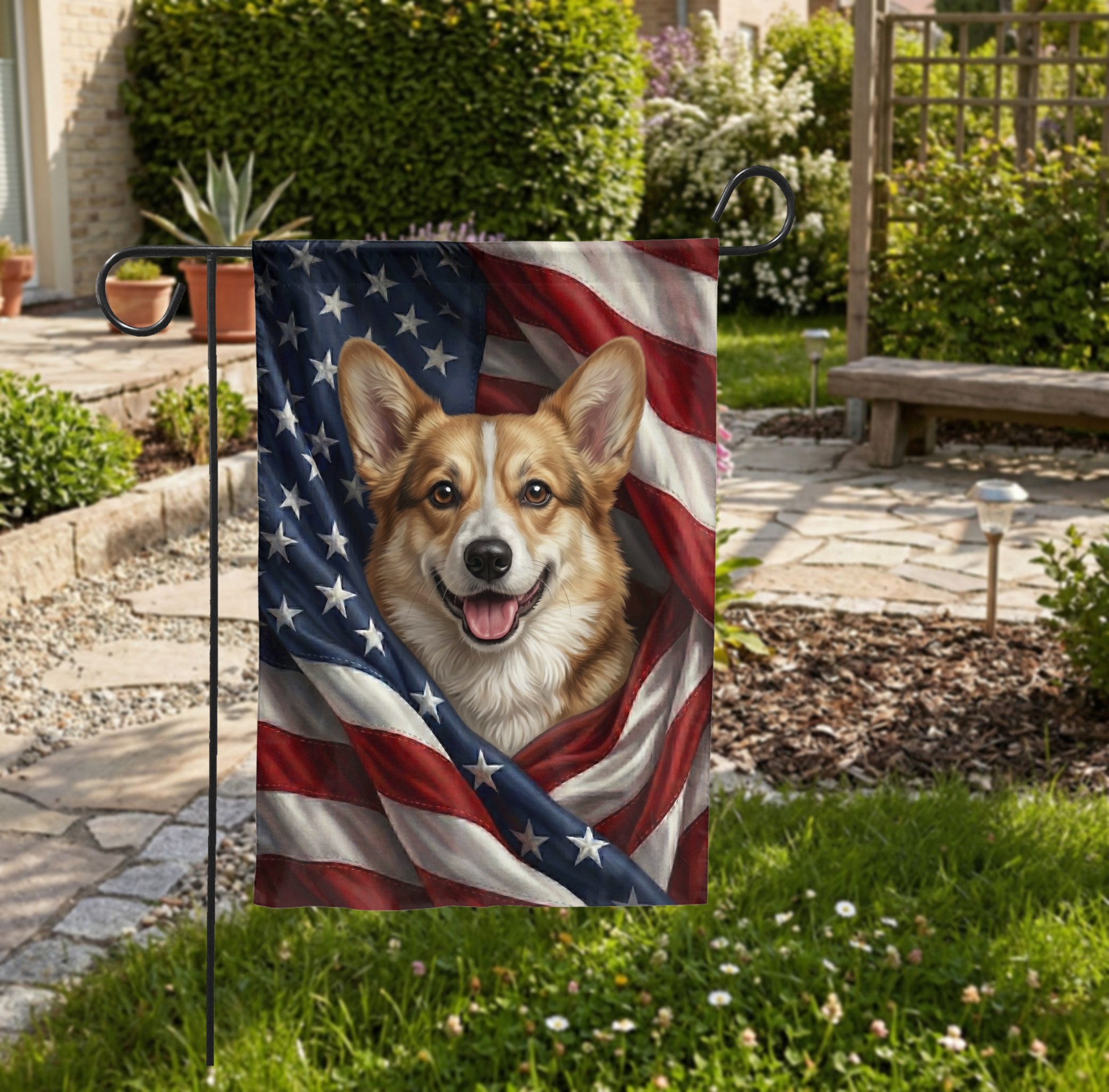 Custom Pet Garden Flag, Patriotic American Flag Pet Design, Personalized Dog or Cat House Banner, Outdoor Decor Gift - Garden Flag - packaging