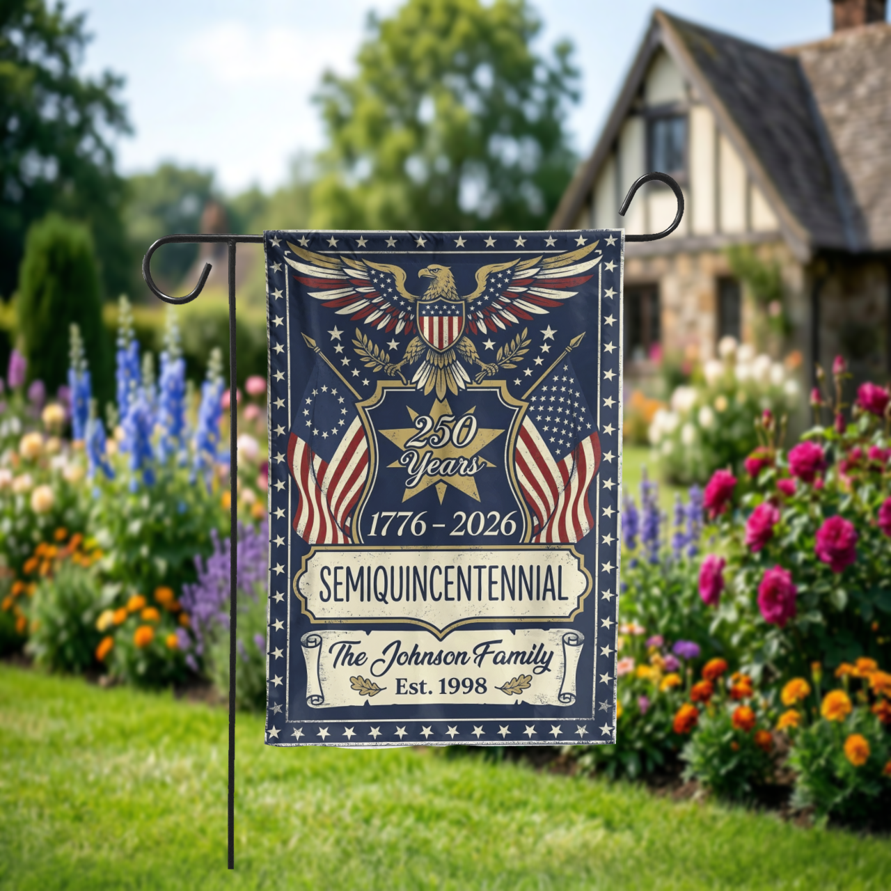 250th Anniversary Garden Flag, USA Semiquincentennial 1776-2026 Decor, Vintage Patriotic Eagle Yard Sign, Custom Family Gift - Garden Flag - alternate angle