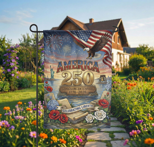 America 250 Garden Flag, Patriotic Semiquincentennial 1776-2026 Yard Decor, USA Eagle Liberty Bell Design, Physical Print or Digital File - 12"x18" - Garden Flag