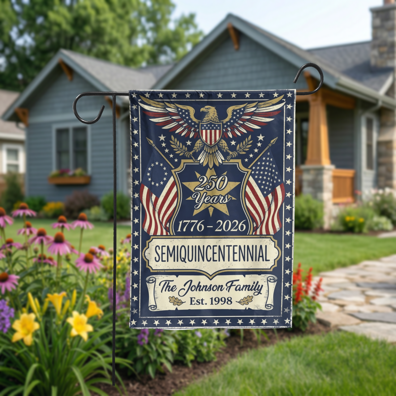 250th Anniversary Garden Flag, USA Semiquincentennial 1776-2026 Decor, Vintage Patriotic Eagle Yard Sign, Custom Family Gift - Garden Flag - detail view