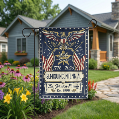 250th Anniversary Garden Flag, USA Semiquincentennial 1776-2026 Decor, Vintage Patriotic Eagle Yard Sign, Custom Family Gift - Garden Flag - detail view