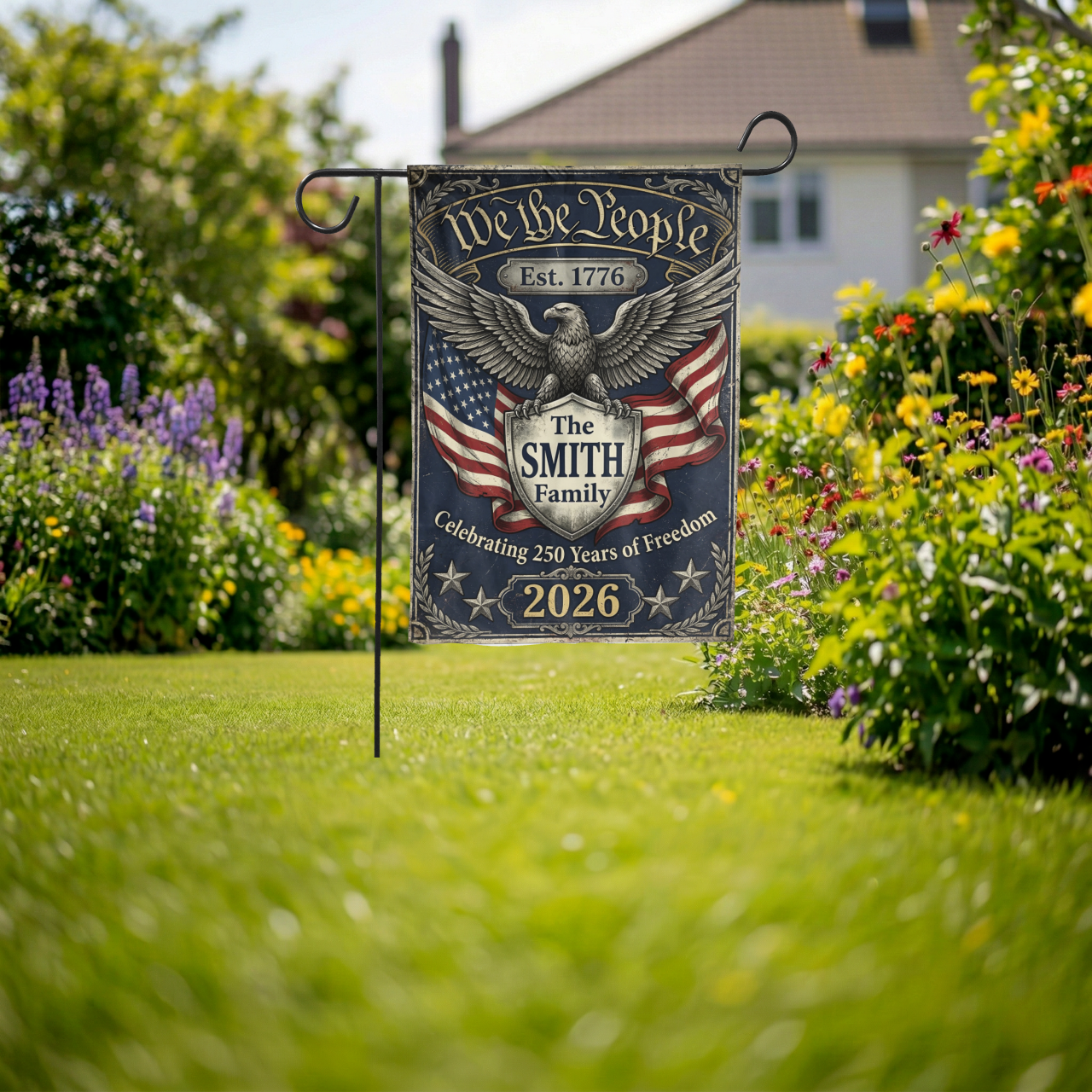 Patriotic Garden Flag, We The People 1776, 250th Anniversary 2026 - Garden Flag - lifestyle shot