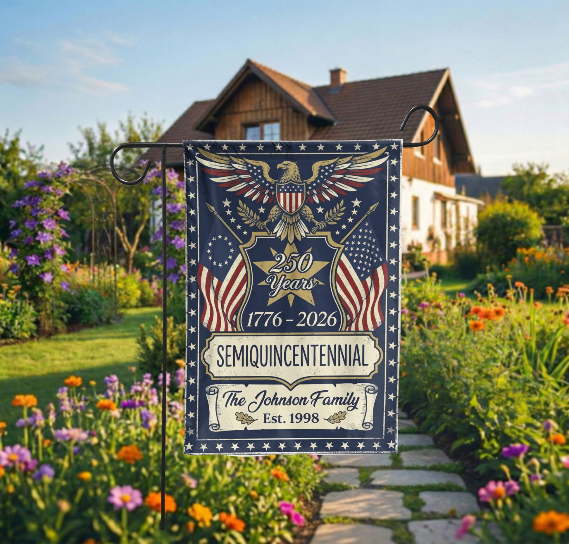 250th Anniversary Garden Flag, USA Semiquincentennial 1776-2026 Decor, Vintage Patriotic Eagle Yard Sign, Custom Family Gift - 12"x18" - Garden Flag
