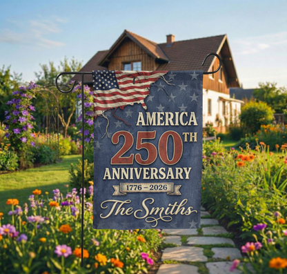 Personalized America 250th Anniversary Garden Flag, 1776-2026 Patriotic Decor, Vintage USA Semiquincentennial Yard Sign, Custom Family Name - 12"x18" - Garden Flag