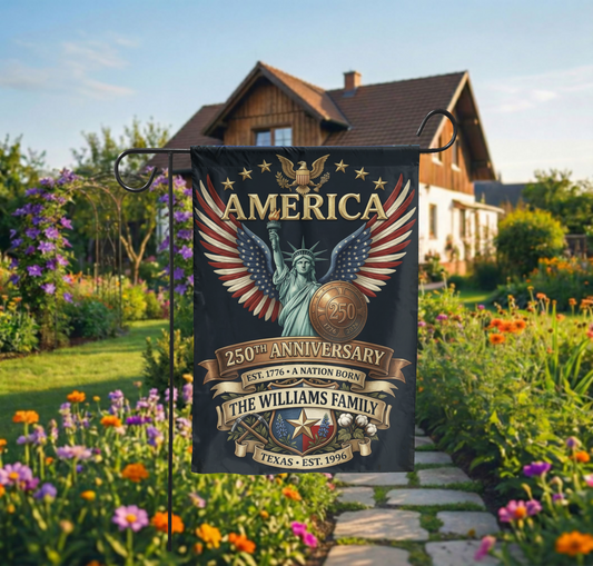 Patriotic Garden Flag, America 250th Anniversary, Vintage Statue of Liberty, Yard Decor - 12"x18" - Garden Flag