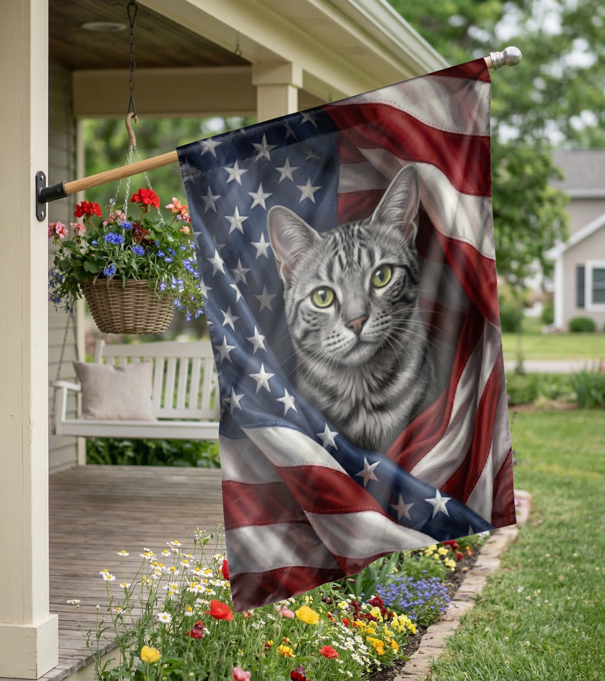 Custom Pet Garden Flag, Patriotic American Flag Pet Design, Personalized Dog or Cat House Banner, Outdoor Decor Gift - 12"x18" - Garden Flag