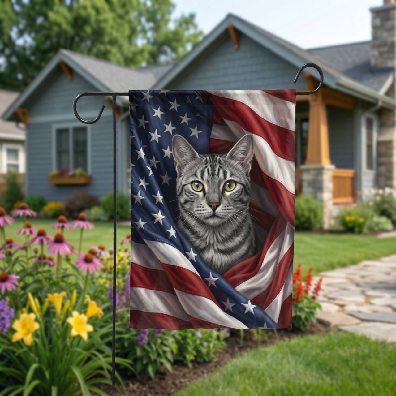 Custom Pet Garden Flag, Patriotic American Flag Pet Design, Personalized Dog or Cat House Banner, Outdoor Decor Gift - Garden Flag - close-up