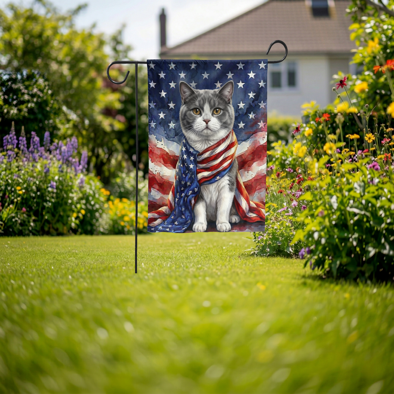 Personalized Pet Garden Flag, Custom American Flag Dog Portrait, Watercolor Patriotic House Flag, 4th of July Decorl - Garden Flag - packaging
