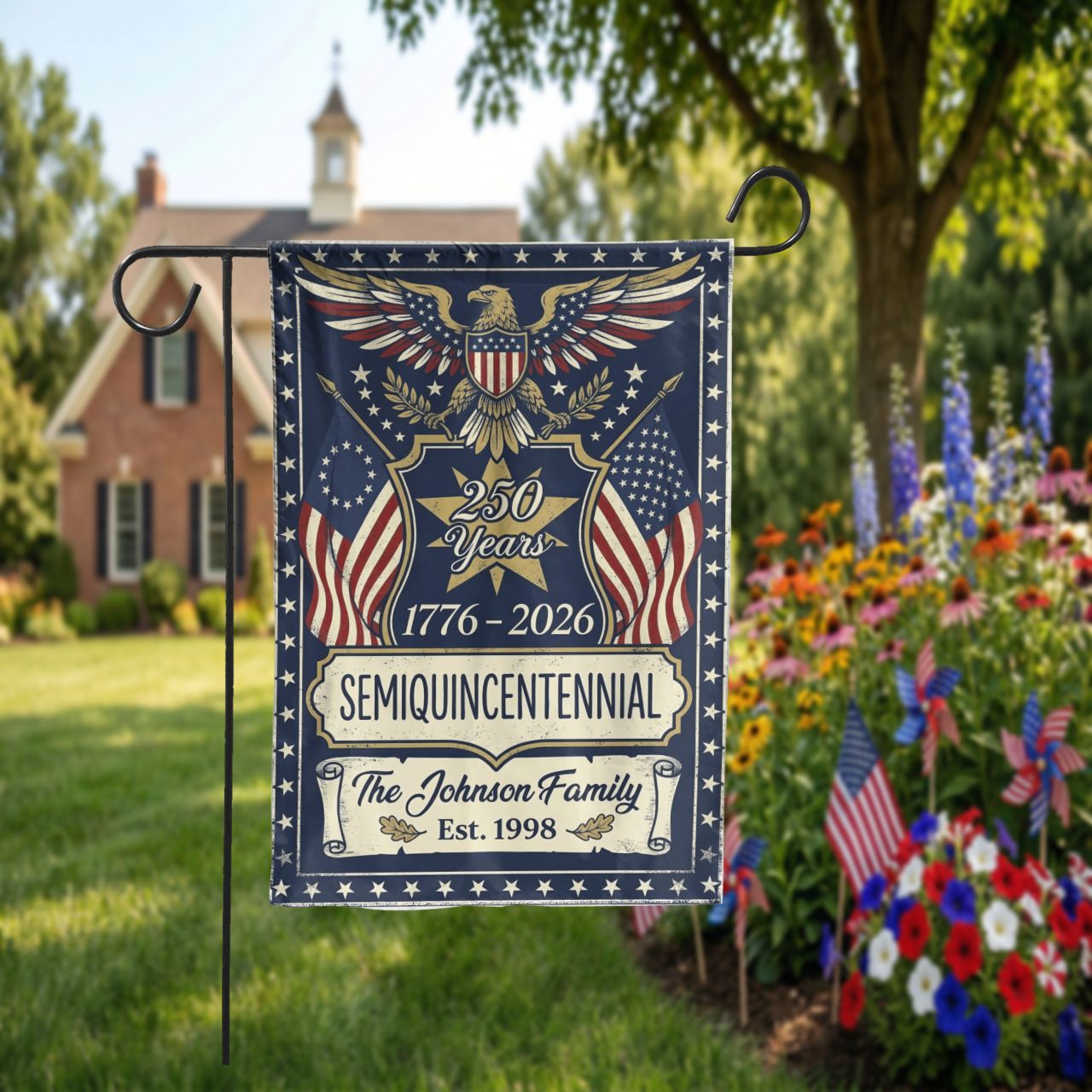 250th Anniversary Garden Flag, USA Semiquincentennial 1776-2026 Decor, Vintage Patriotic Eagle Yard Sign, Custom Family Gift - Garden Flag - packaging