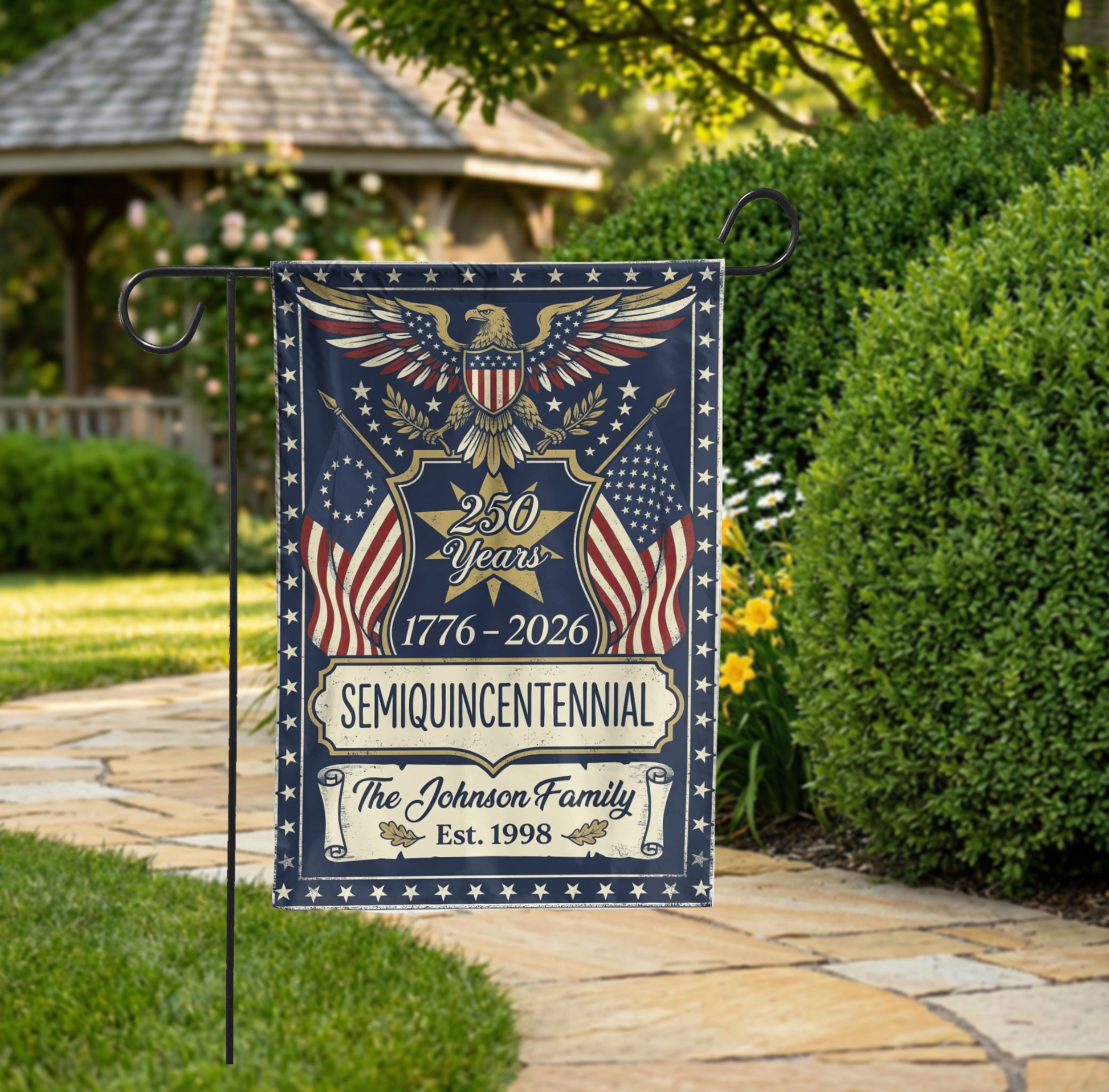 250th Anniversary Garden Flag, USA Semiquincentennial 1776-2026 Decor, Vintage Patriotic Eagle Yard Sign, Custom Family Gift - 28"x40" - Garden Flag