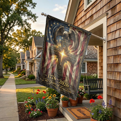 250 Years of Freedom Garden Flag, 1776-2026 Patriotic Cross & Eagle, Rustic American Flag Decor, Physical or - 28"x40" - Garden Flag