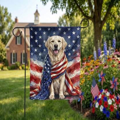 Personalized Pet Garden Flag, Custom American Flag Dog Portrait, Watercolor Patriotic House Flag, 4th of July Decorl - Garden Flag - close-up