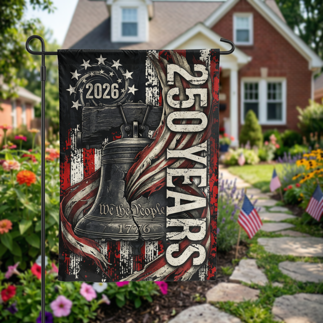 USA 250th Anniversary Garden Flag, 2026 Patriotic Yard Decor, Rustic Liberty Bell 1776 Design, America 250 Outdoor Sign, Digital or Print - Garden Flag - front view