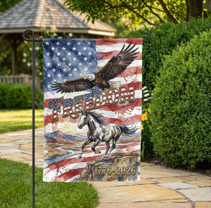 Patriotic Garden Flag, Freedom Eagle & Horse, 1776-2026 American Semiquincentennial Decor, Watercolor Yard Art, Physical or Digital File - 28"x40" - Garden Flag