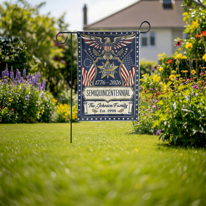 250th Anniversary Garden Flag, USA Semiquincentennial 1776-2026 Decor, Vintage Patriotic Eagle Yard Sign, Custom Family Gift - Garden Flag - lifestyle shot
