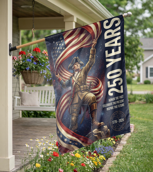 250 Years American Garden Flag, 1776-2026 Commemorative House Flag, Patriotic Soldier Yard Art - 12"x18" - Garden Flag