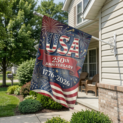 USA 250th Anniversary Garden Flag, 1776-2026 Patriotic Outdoor Decor, American Semiquincentennial Yard Banner, Fireworks & Flag Design - 12"x18" - Garden Flag