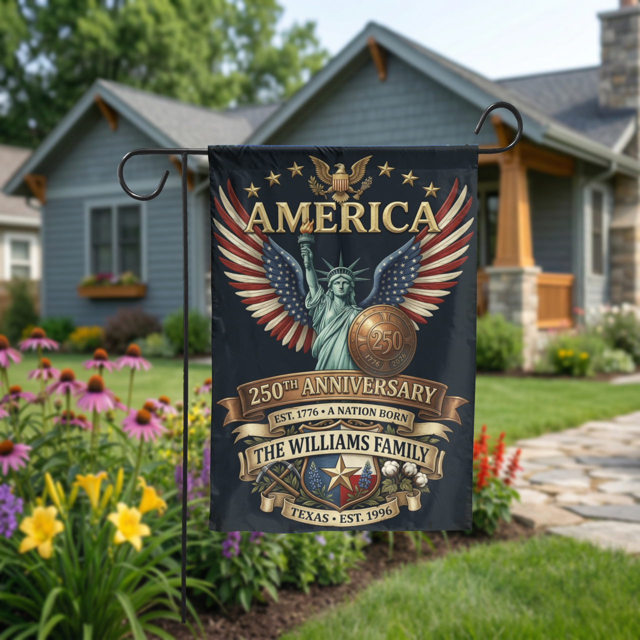 Patriotic Garden Flag, America 250th Anniversary, Vintage Statue of Liberty, Yard Decor - Garden Flag - detail view