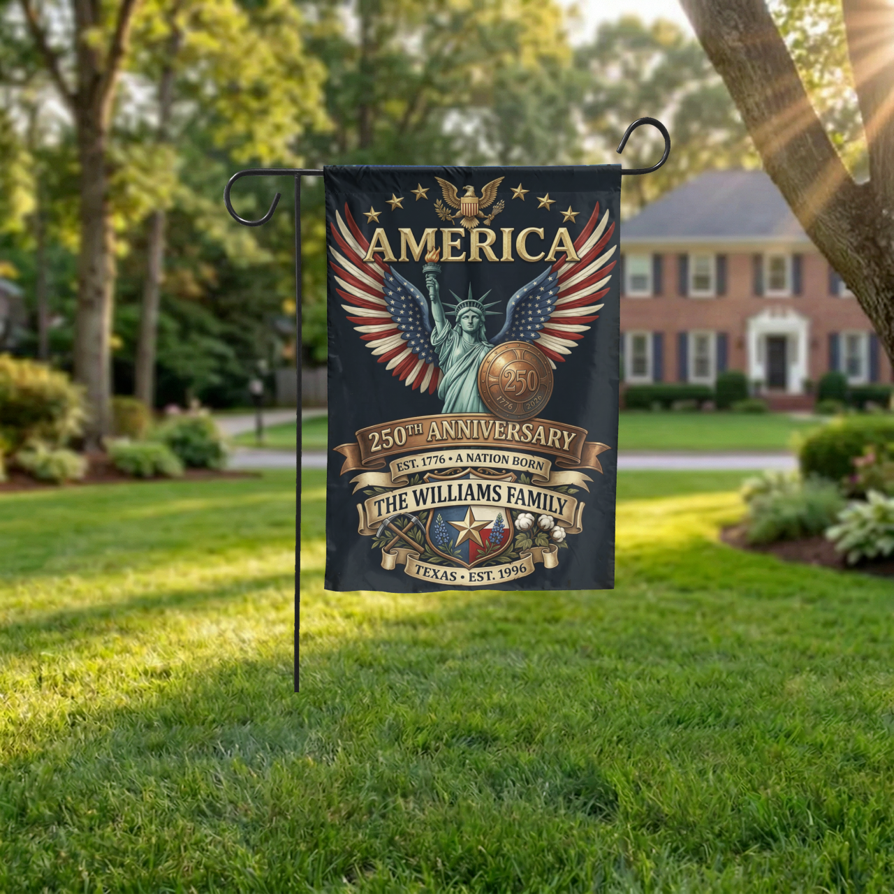 Patriotic Garden Flag, America 250th Anniversary, Vintage Statue of Liberty, Yard Decor - Garden Flag - lifestyle shot