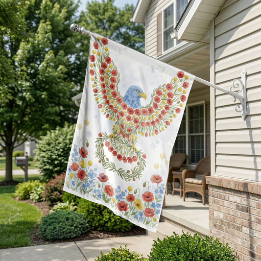 Patriotic Floral Eagle Flag, Garden or House Size, Watercolor Poppies and Blue Flowers, Unique Outdoor Yard Decor for Spring Summer - 12"x18" - Garden Flag