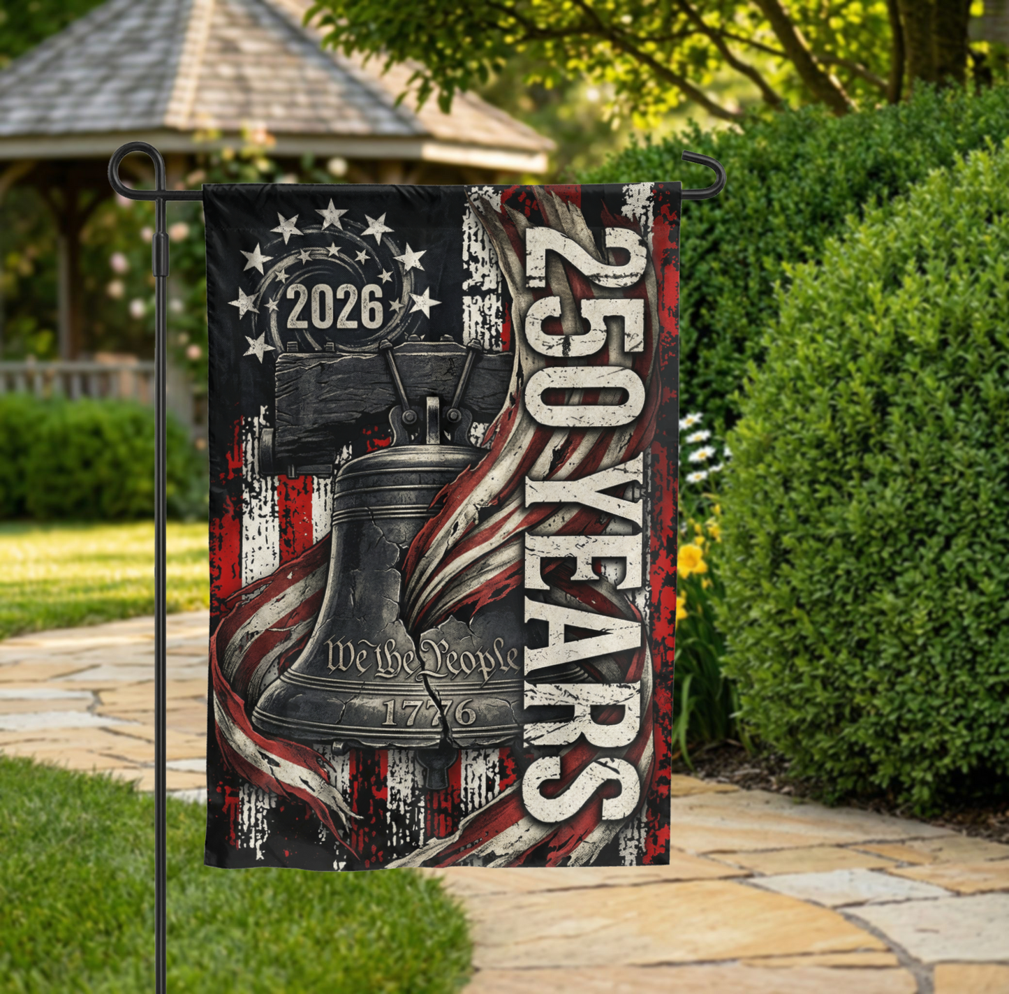 USA 250th Anniversary Garden Flag, 2026 Patriotic Yard Decor, Rustic Liberty Bell 1776 Design, America 250 Outdoor Sign, Digital or Print - 28"x40" - Garden Flag
