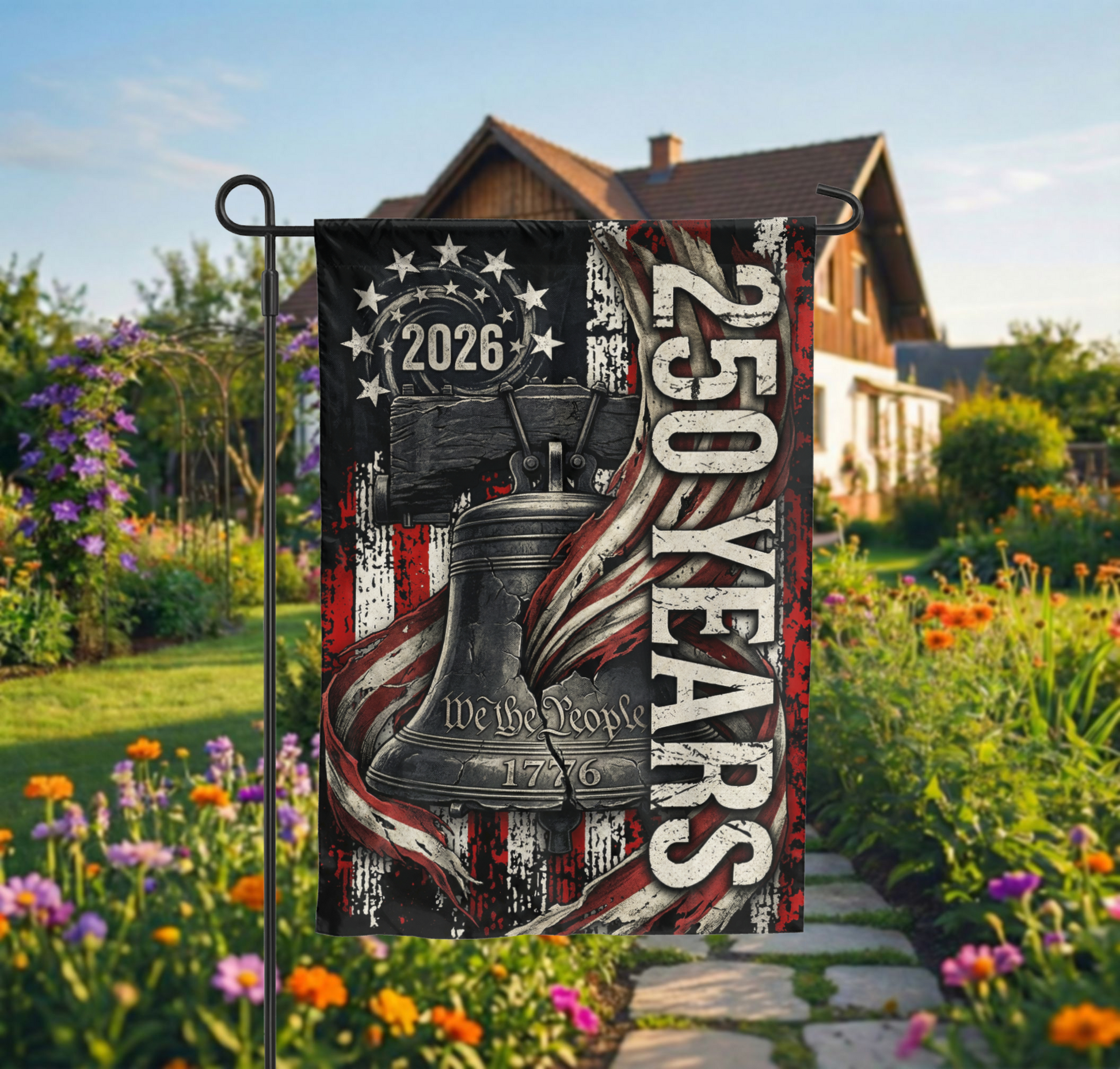 USA 250th Anniversary Garden Flag, 2026 Patriotic Yard Decor, Rustic Liberty Bell 1776 Design, America 250 Outdoor Sign, Digital or Print - 12"x18" - Garden Flag